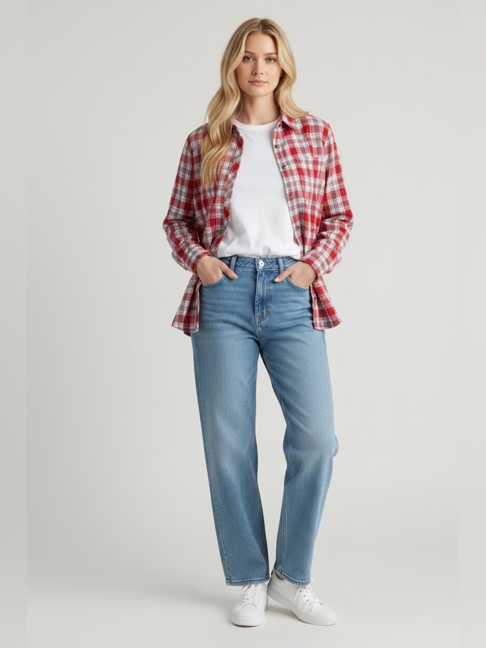 Eddie Bauer Plaid Flannel Top Women’s XXL Red Multicolor Button Down
